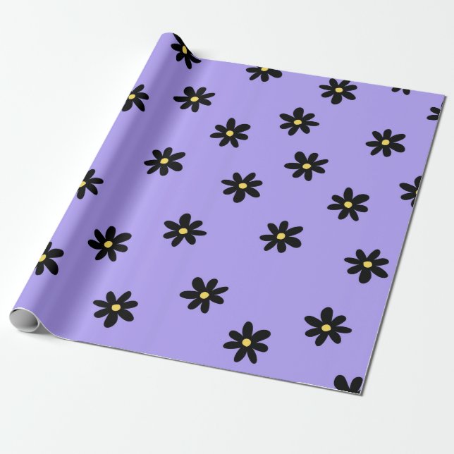 Papel De Presente Padrão de Flor Simples Preto Preto Preto Preto de  (Desenrolado)
