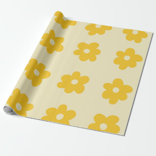 Papel De Presente Padrão de Flor Simples Tropical Amarelo Retrô