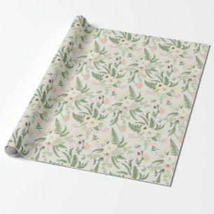 Papel De Presente Padrão de Flor Verde do Jardim de Casa Molhada