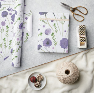 Papel De Presente Padrão de Flor Verde Roxo