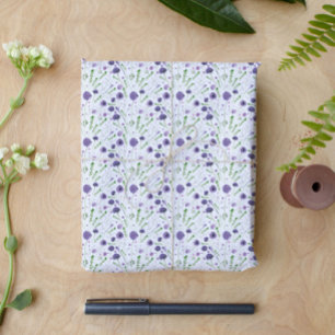 Papel De Presente Padrão de Flor Verde Roxo Elegante