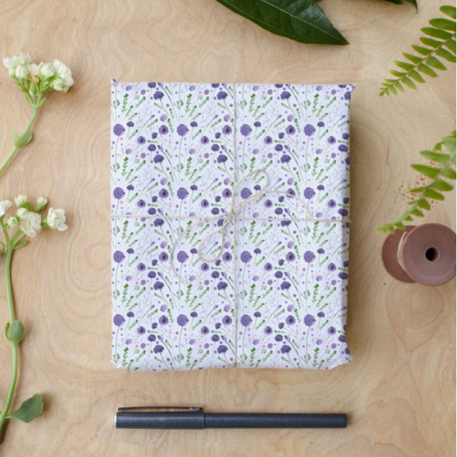 Papel De Presente Padrão de Flor Verde Roxo Elegante (Criador carregado)