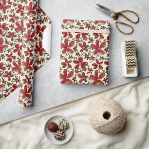 Papel De Presente Padrão de flor vermelha