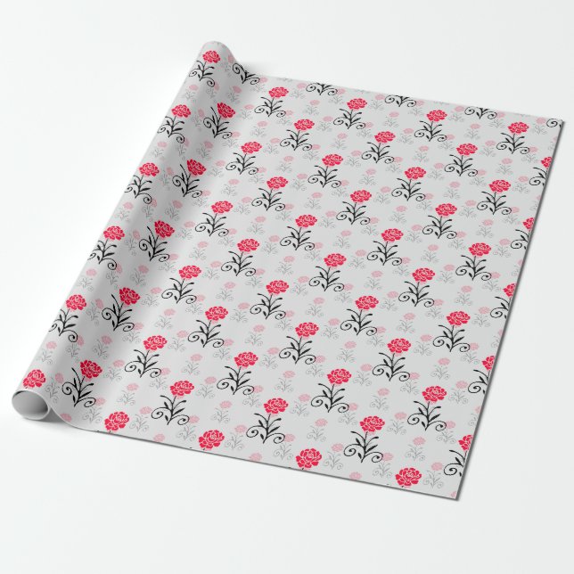 Papel De Presente Padrão de Flor Vermelha Simples e Elegante (Desenrolado)