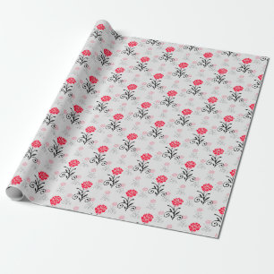 Papel De Presente Padrão de Flor Vermelho Elegante Simples