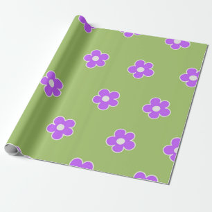 Papel De Presente Padrão de Flor Y2K Retro Roxo Verde