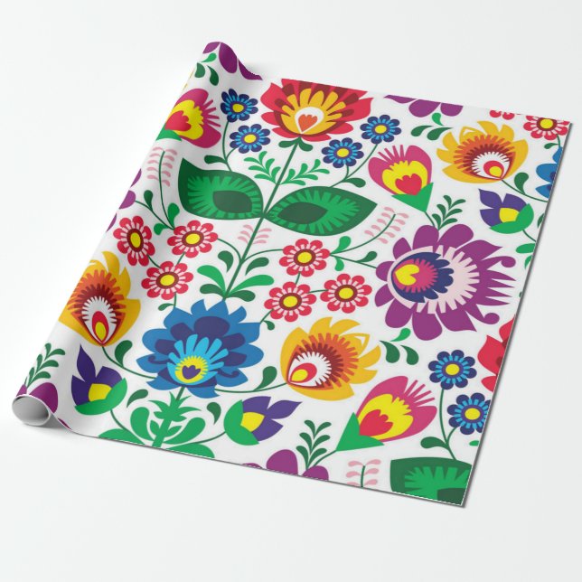 Papel De Presente Padrão de flores (Desenrolado)
