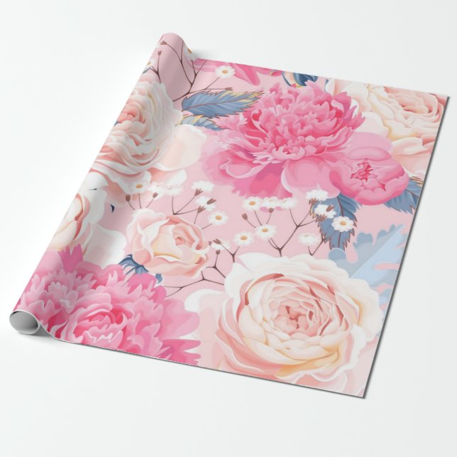 Papel De Presente Padrão de flores (Desenrolado)