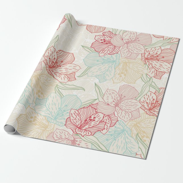 Papel De Presente Padrão de flores (Desenrolado)