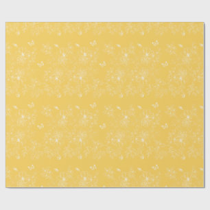 Papel De Presente Padrão de Flores Amarelas, Floral, Minimalista