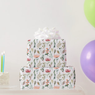 Papel De Presente Padrão de Flores Aquarela