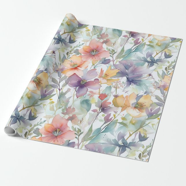 Papel De Presente Padrão de flores aquáticas (Desenrolado)