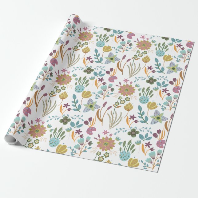 Papel De Presente Padrão de Flores Coloridas (Desenrolado)