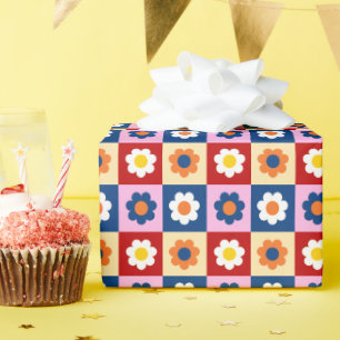 Papel De Presente Padrão de flores coloridas e modernas retrô de ani