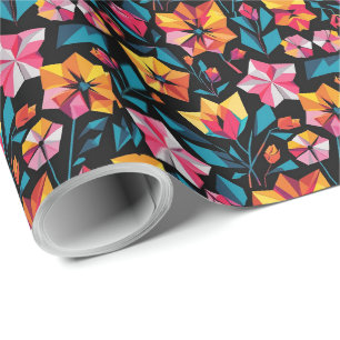 Papel De Presente Padrão de flores coloridas e modernas retrô de ani