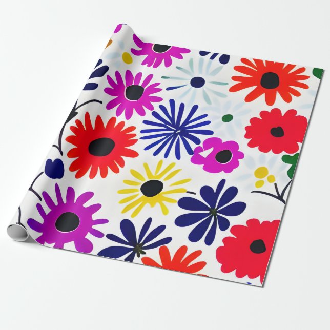 Papel De Presente Padrão de Flores Coloridas MankDhani (Desenrolado)
