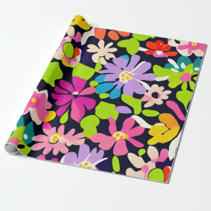 Papel De Presente Padrão de Flores Coloridas MankDhani