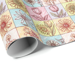 Papel De Presente Padrão de flores coloridas vintage para aniversári