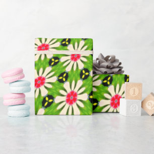 Papel De Presente Padrão de Flores Cor-de-Rosa e Branco