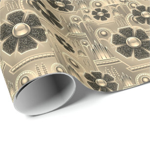 Papel De Presente Padrão de flores da arte deco dourado geométrico