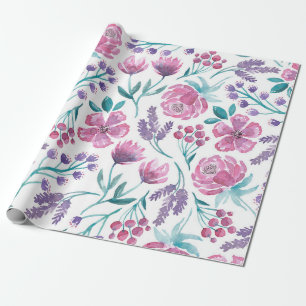 Papel De Presente Padrão de Flores de Água de Cor de Teal Púrpura, r