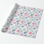 Papel De Presente Padrão de Flores de Aquarela Azul Pastel de Verão<br><div class="desc">Este papel de embrulho macio e romântico apresenta um delicado desenho floral de aquarela em tons pastéis de rosa,  lavanda e azul céu com acentos folhosos. Ideal para casamentos,  aniversários,  chá de bebê ou presentes de primavera,  adiciona um toque fresco e feminino a qualquer celebração.</div>