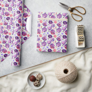 Papel De Presente Padrão de flores de aquarela roxa