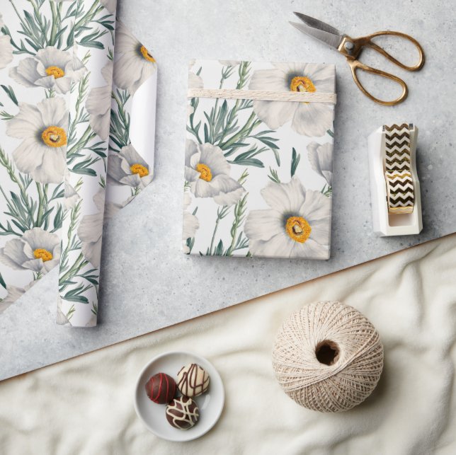 Papel De Presente Padrão de Flores de Árvore da Califórnia Branca (Artesanato)
