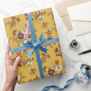 Papel De Presente Padrão de Flores de Boho Retro