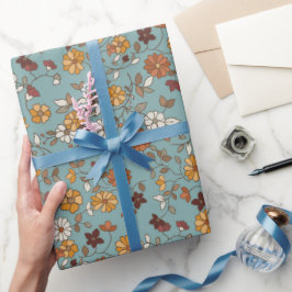 Papel De Presente Padrão de Flores de Boho Retro