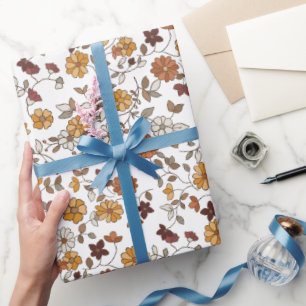Papel De Presente Padrão de Flores de Boho Retro