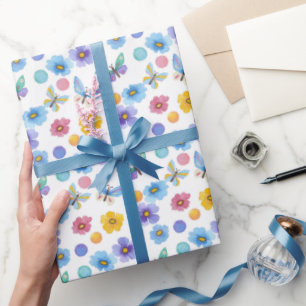 Papel De Presente Padrão de flores de borboletas de crianças aquátic