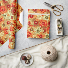 Papel De Presente Padrão de Flores de Hippie Laranja Retro-Laranja