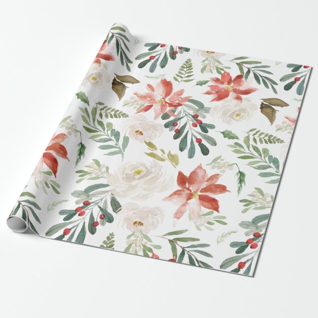 Papel De Presente Padrão de Flores de Natal (Desenrolado)