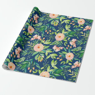 Papel De Presente Padrão de flores de primavera em tons pastel de pê