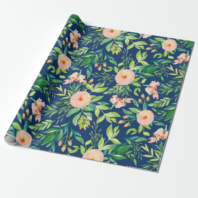 Papel De Presente Padrão de flores de primavera em tons pastel de pê (Desenrolado)