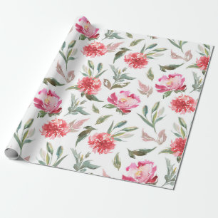 Papel De Presente Padrão de flores de primavera rosa pastel