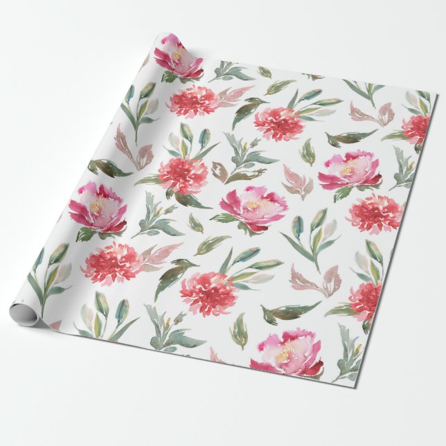 Papel De Presente Padrão de flores de primavera rosa pastel (Desenrolado)