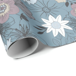Papel De Presente Padrão de Flores de Rosa Branca na moda Floral Azu
