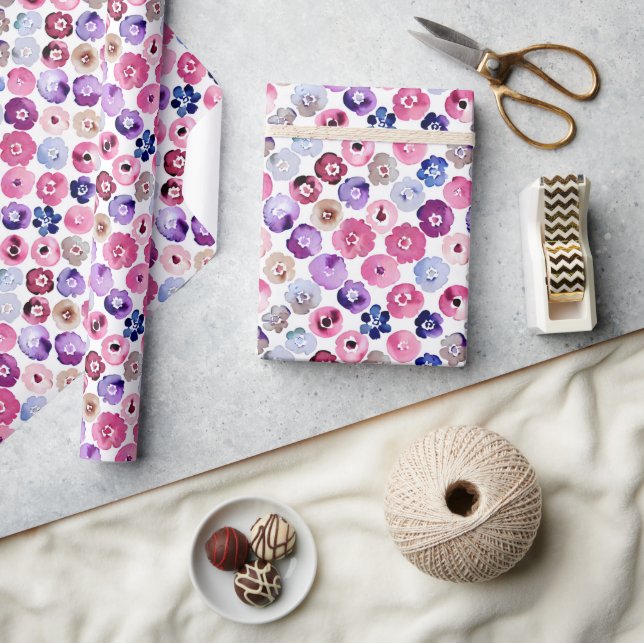 Papel De Presente Padrão de flores dos pontos de aquarela (Artesanato)