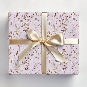 Papel De Presente Padrão de Flores e Folhas Bonitas Castanhas de Inv