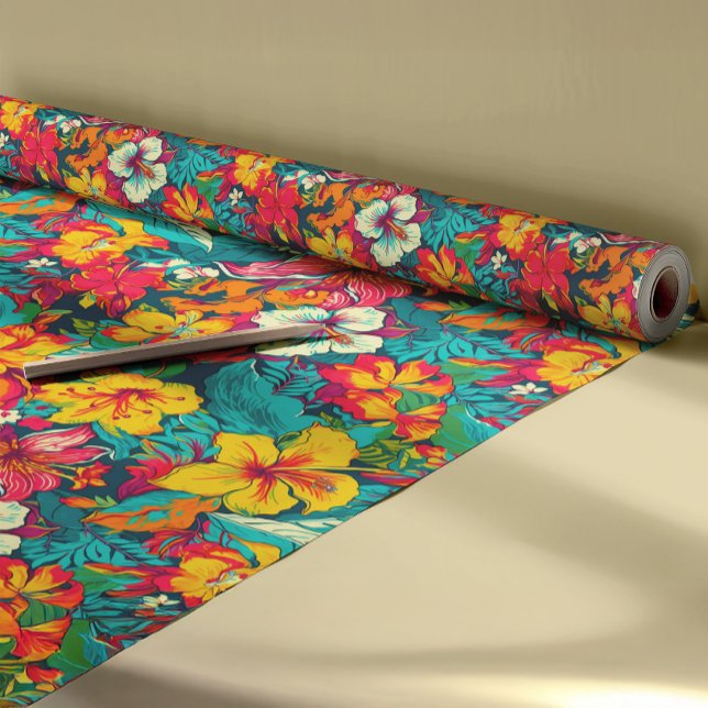 Papel De Presente Padrão de Flores e Folhas Tropicais (Criador carregado)