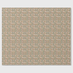 Papel De Presente Padrão de Flores e Grãos de Café Torrado Vintage