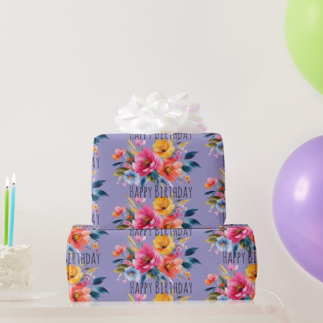 Papel De Presente Padrão de Flores em Aquarela | Floral Moderno e Br (Presentes para festas)
