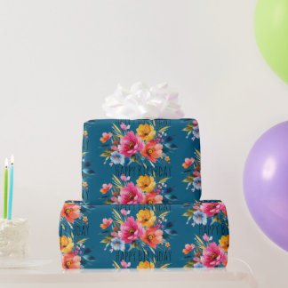 Papel De Presente Padrão de Flores em Aquarela | Floral Moderno e Br