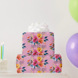 Papel De Presente Padrão de Flores em Aquarela | Floral Moderno e Br