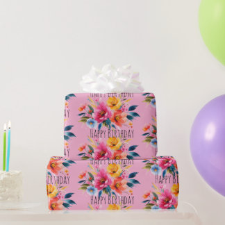 Papel De Presente Padrão de Flores em Aquarela | Floral Moderno e Br