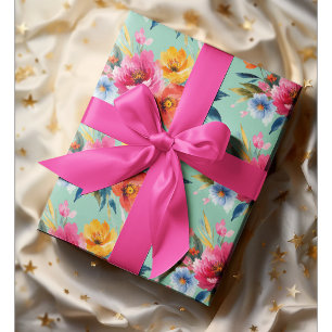Papel De Presente Padrão de Flores em Aquarela   Floral Moderno e Br