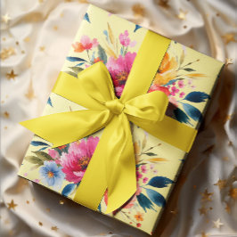 Papel De Presente Padrão de Flores em Aquarela | Floral Moderno e Br