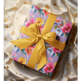 Papel De Presente Padrão de Flores em Aquarela | Floral Moderno e Br